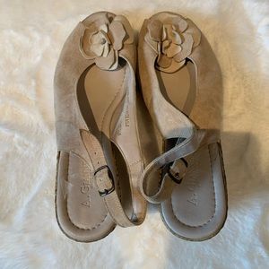 A. giannetti wedge sandals upper leather size 8